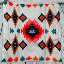 Aztec Navajo Throw Pillow Case Red Orange Blue Black Color Navajo Velvet Square - £16.13 GBP