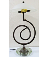 Substantial Curled Iron Thick Glass Base Dual Table Lamp with Alabaster ... - $270.30 CAD
