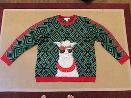 Jolly Sweaters Ugly Christmas Sweater Llama Bells Sz Xxl (50-52) Green Red Euc - £19.94 GBP
