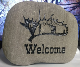 Welcome Door Scene Wildlife Stones Garden Rocks Custom Order Carved Names namesa - £39.46 GBP