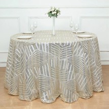 120&quot;&quot; Champagne Tulle Round Tablecloth Sequins Geometric Pattern Party Gift - £102.44 GBP