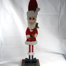 Santa With Bag Wooden Tall Figurine Christmas Winter Holiday Decor - £17.46 GBP