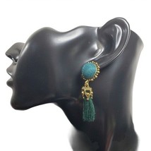 Fashion Jewelry Women Green Gold Dangle Short Tassel Bohemian Earrings Boho PAIR - £16.07 GBP