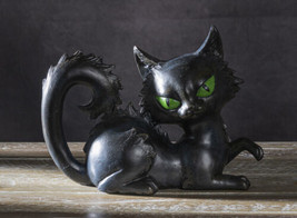 Wicca Witchcraft Mystical Curling Black Cat With Green Eyes Halloween Figurine - £19.97 GBP