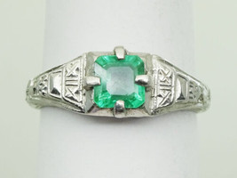 0.55ct Natural Emerald Platinum Filigree Ring Size 6.25 - £786.99 GBP