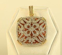 Vtg Sterling 925 India Diamond Pave Square Floral Filigree Ornate Pendant - £73.53 GBP