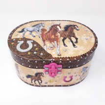 Oval-Shaped Musical Jewelry Box With A Hot Focus Of A Dashing Horse. - £30.36 GBP