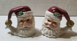 Vintage Fitz And Floyd Santa Face Salt And Pepper Shakers Hat Handle Stoppers - $14.90