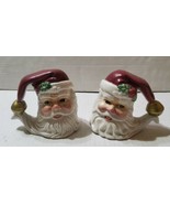 Vintage Fitz And Floyd Santa Face Salt And Pepper Shakers Hat Handle Sto... - £11.87 GBP