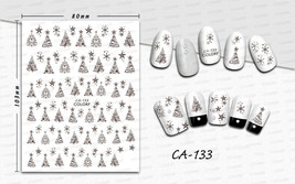 Nail art 3D stickers decal black Christmas tree white snowflakes stars CA133 - £2.73 GBP