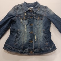 G by Guess Women's Blue Denim Distressed Long Sleeves Jacket Pockets Size Medium image 10