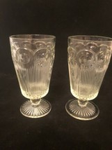 Vintage Indiana Glasses Clear glass Stemmed Water Goblets Ribbed Thumbprint - £25.96 GBP