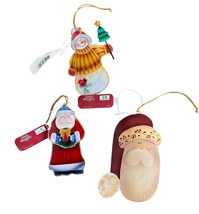 Christmas Ornament Lot Of 3 Happy Snowman and Santas Lightweight Tin New... - $11.78