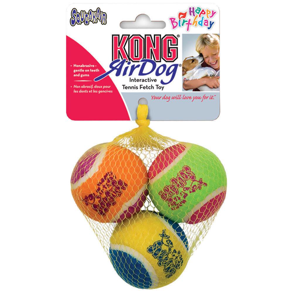 Dog Happy Birthday Tennis Ball 3 Pack Bright Colorful Squeak Ball Chew Toy