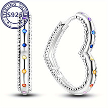 Colorful Love Heart S925 Sterling Silver Hoop Earrings - $24.18