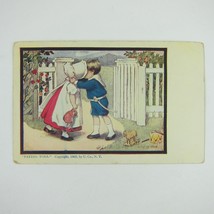 Postcard Sunbonnet Girl Kisses Boy Fence Paying Toll Dorothy Dixon Antique 1905 - £7.86 GBP