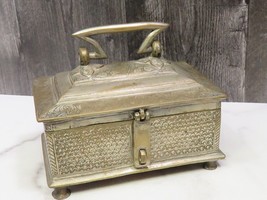 Antique Persian Qajar Islamic Brass Bronze Footed Casket Box 1800s Hand Chased  - £331.09 GBP