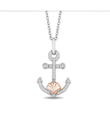 Enchanted Disney Fine Jewelry 1/10 CTTW Ariel Shell Anchor Pendant Necklace - £143.45 GBP