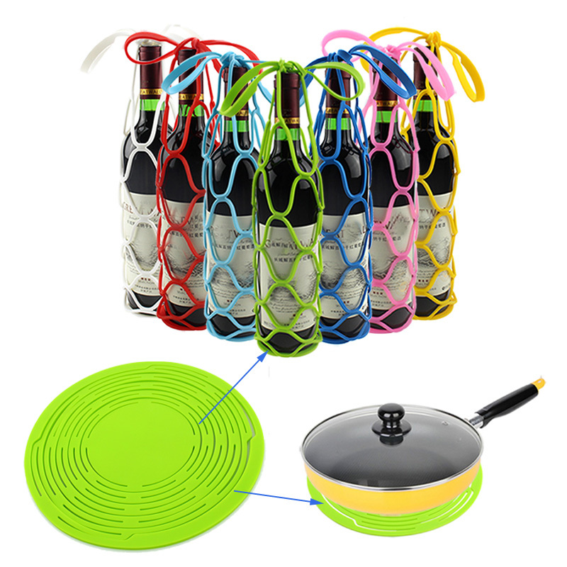 Silicone Wine Bottle Mesh Bag Basket Insulation Placemat
