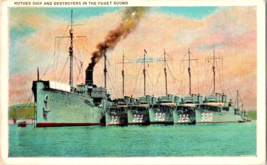 Postcard Washington Mother Ship Destroyers the Puget Sound Linen 1933 5.5x3.5&quot; - £6.02 GBP