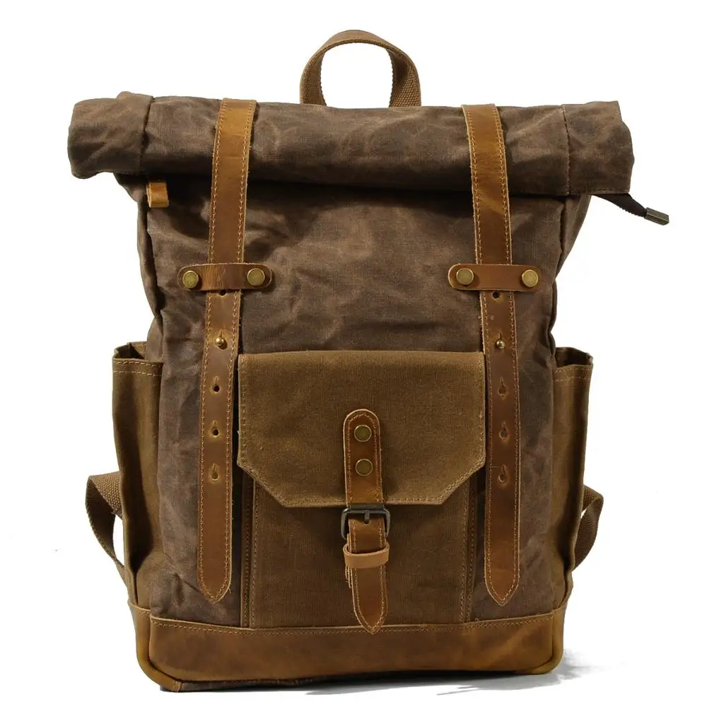 Vintage Canvas Backpacks for Men Women Oil Wax Canvas Leather Travel Backpack La - £57.48 GBP