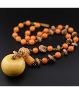 Signed Emanuel Ungaro Chunky Long Orange beads Necklace with Bold Yellow... - $95.00