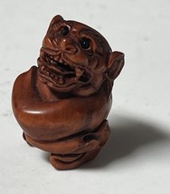 Vintage Japanese Wooden Netsuke Carved Foo Lion Pi Xiu Signed Toggle Inr... - $49.84