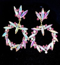 Rose AB Drop Earrings, Rhinestone Chandelier Earrings, Stage or Pageant Jewelry, - £33.23 GBP