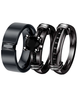 Matching Ring Couple Rings Black Gold Plated 1CT Black CZ Wedding Ring S... - $56.73 CAD