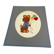 Vintage Baby Kids Room Cross Stitch Mouse With Balloons 11”X 14” Matted Handmade - £18.78 GBP