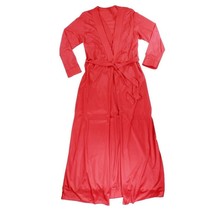 Vintage 70s Small Red Nylon Robe &amp; V Neck Long Nightgown Set Empire Ling... - £26.85 GBP