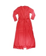 Vintage 70s Small Red Nylon Robe &amp; V Neck Long Nightgown Set Empire Ling... - £26.56 GBP