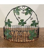 Rattan Wicker &amp; Metal Wire Decorative Wall Shelf Grape Leaf Accents Wine... - $20.19 CAD