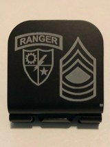 US ARMY Ranger Crest &amp; Master Sgt Stripes Laser Etched Aluminum Hat Clip Brim-it - £9.44 GBP