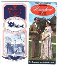 2 Tidewater Virginia Brochures Historyland Maps 1950's - $13.86
