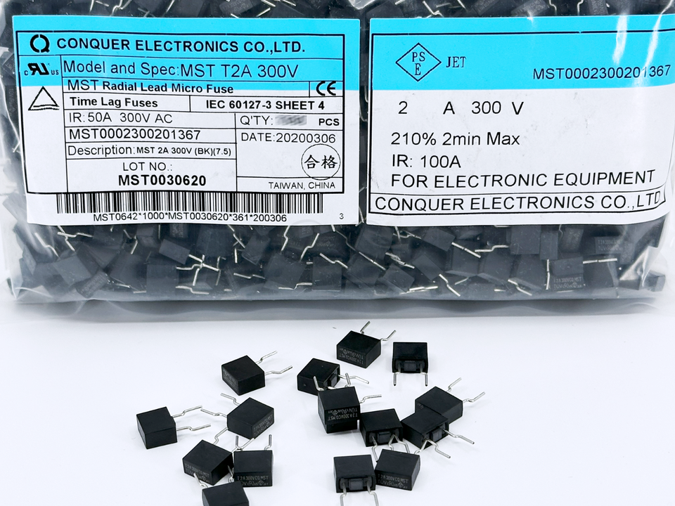 20X MST 2A 300V Conquer Slow Blow Fuse TE7 PCB THT Micro-Fuse Time Delay... - $6.45
