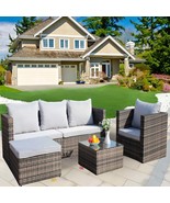 Grey Patio Furniture Set: 4-Piece Rattan Wicker Sofa - $8,946.68 MXN
