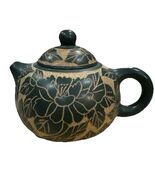 Yixing Clay Teapot Decor Carving Purple Clay Floral/leaves Green Tan Scu... - $157.01