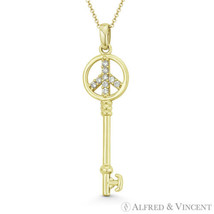 Peace Sign Hippie Symbol CZ Crystal 14k Yellow Gold 33x9mm Skeleton Key Pendant - £99.36 GBP+