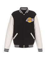 NBA Los Angeles Lakers Reversible Fleece Jacket PVC Sleeves Patches Logo... - £94.26 GBP