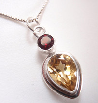 Faceted Garnet and Citrine Double Gem 925 Sterling Silver Pendant - £16.58 GBP