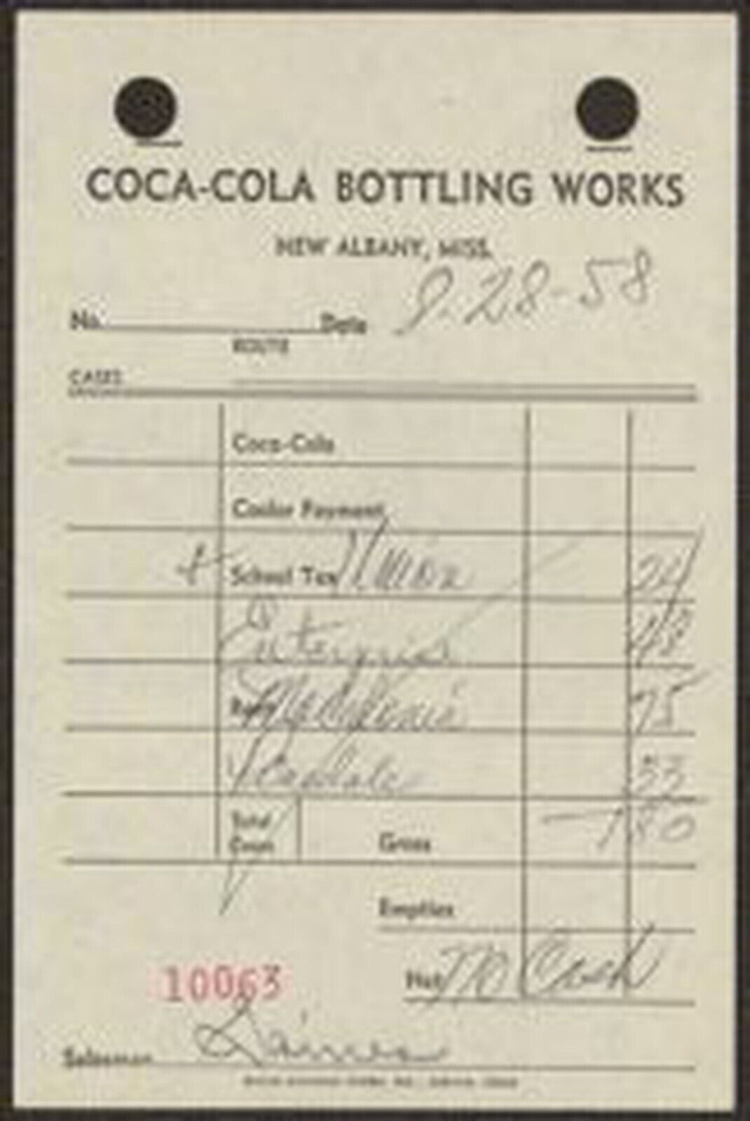 1950s Coca Cola Route Sheet from the New Albany, MS Plant - £3.19 GBP