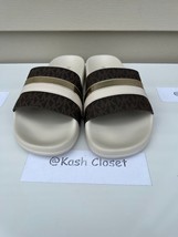 Michael Kors Brandy Metallic Striped Logo Slide Sandal- Cream - £52.40 GBP
