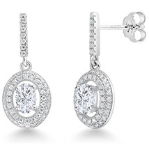 1.50Ct Oval Cut Simulated Halo Stud Earrings 14K White Gold Plated 925 Silver - £63.48 GBP