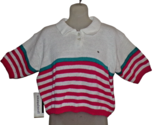 NWT Vintage Laura Peterson Cropped Collared Striped Sweater Preppie sz L - $24.71