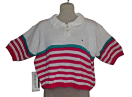 NWT Vintage Laura Peterson Cropped Collared Striped Sweater Preppie sz L - £19.85 GBP