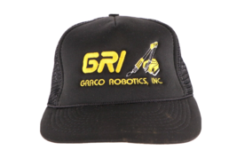 Vintage 80s Graco Robotics Inc Spell Out Roped Trucker Hat Cap Snapback Black - £23.05 GBP