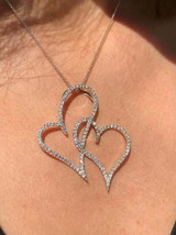 2.10CT Redondo Corte Diamante Doble Collar con Corazón 14K Bañado en Oro Blanco - £88.42 GBP