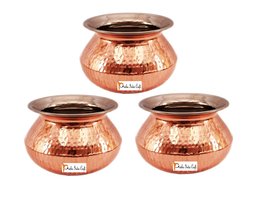 Set of 3 Prisha India Craft ® High Quality Handmade Steel Copper Casserole - Cop - £99.18 GBP