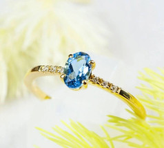 Natural Sky Blue Sapphire Oval Ring,14k Yellow Gold Ring,Wedding Gift For Her - £194.63 GBP